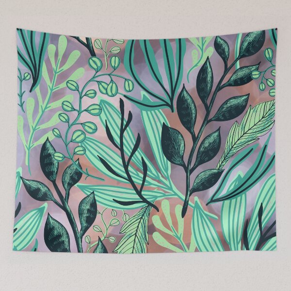 Item preview, Green & Teal Tropical Vibe Leafy Pattern with a Bokeh Background designed and sold by JulieSouster.