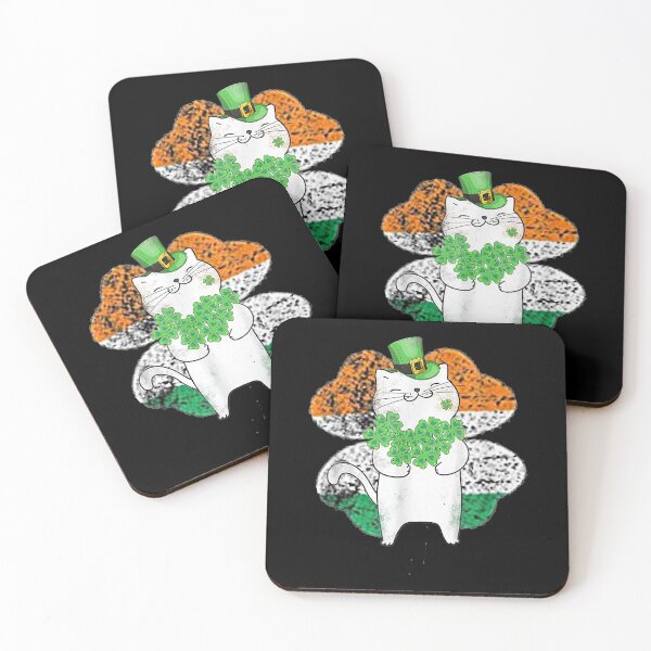 Aperçu de l'œuvre T-shirt pour amoureux des chats de la Saint-Patrick avec un chat lutin mignon et des trèfles créée et vendue par tinhpham.