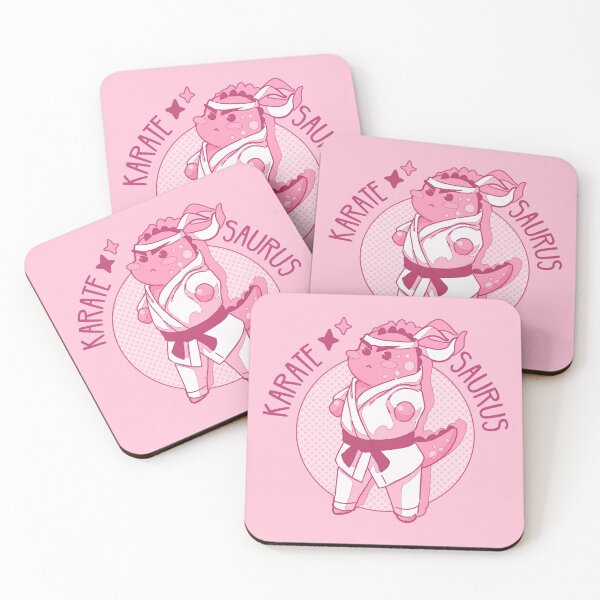 Item preview, The kawaii Karatesaurus (kaearte & dinosaur) Pink Background designed and sold by MinimalAnGo.