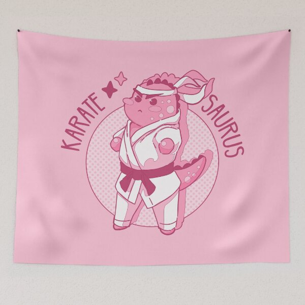 Item preview, The kawaii Karatesaurus (kaearte & dinosaur) Pink Background designed and sold by MinimalAnGo.