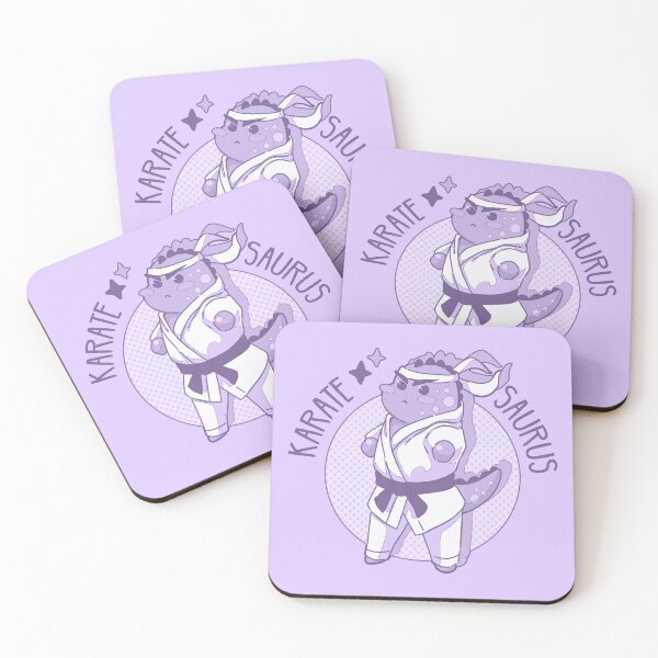 Item preview, The kawaii Karatesaurus (kaearte & dinosaur) on a pastel purple background designed and sold by MinimalAnGo.