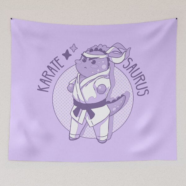 Item preview, The kawaii Karatesaurus (kaearte & dinosaur) on a pastel purple background designed and sold by MinimalAnGo.