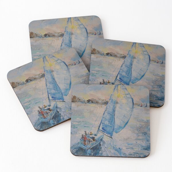 Item preview, A beautiful sailboat in the open sea. A picture of happiness, freedom and a new life. Seascape with yachts and a sailboat. The sea expanse. designed and sold by Elena Reutova.