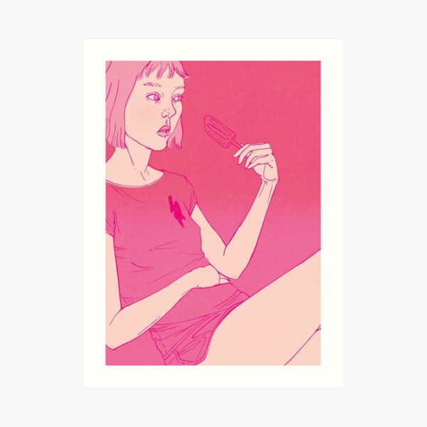 Girl eating an icecream on a hot day Art Print