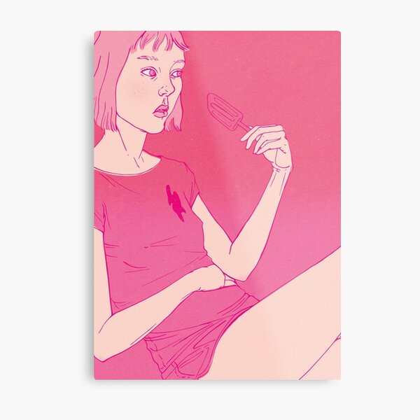 Girl eating an icecream on a hot day Metal Print
