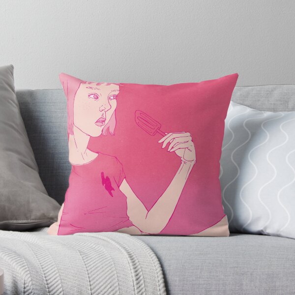 Girl eating an icecream on a hot day Throw Pillow