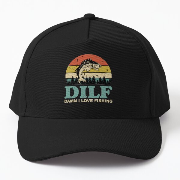 Vista previa del artículo con la obra «DILF Damn I Love Fishing Retro Vintage Sunset Regalo de pesca divertido», diseñado y vendido por EvengoDesign89.