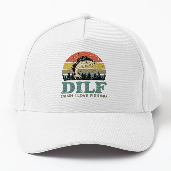Vista previa del artículo con la obra «DILF Damn I Love Fishing Retro Vintage Sunset Regalo de pesca divertido», diseñado y vendido por EvengoDesign89.