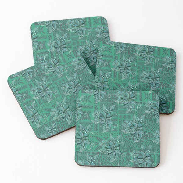 Artikelvorschau, Hawaiianisch - polynesisch - samoanischer Vintage Tapa Sunshine Teal Hibiscus Print entworfen und verkauft von sunnthreads.