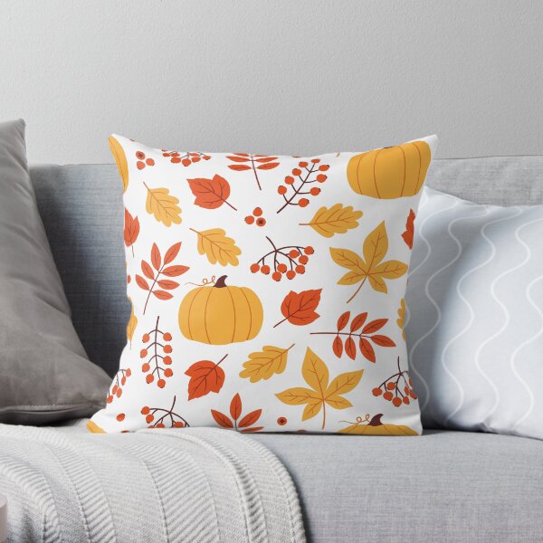 Autumn leaf, berry and pumpkin pattern Throw Pillow