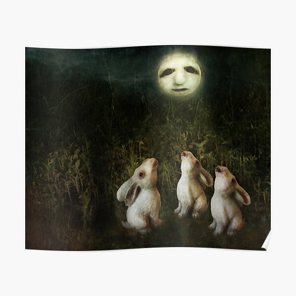 Rabbit Howls - rabbits howling at a full moon illustration Poster