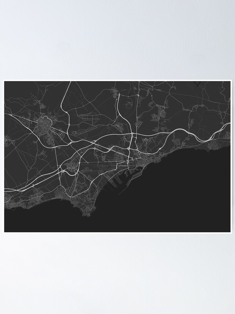 Tarragona Spain Map White On Black Poster By Graphical Maps Redbubble