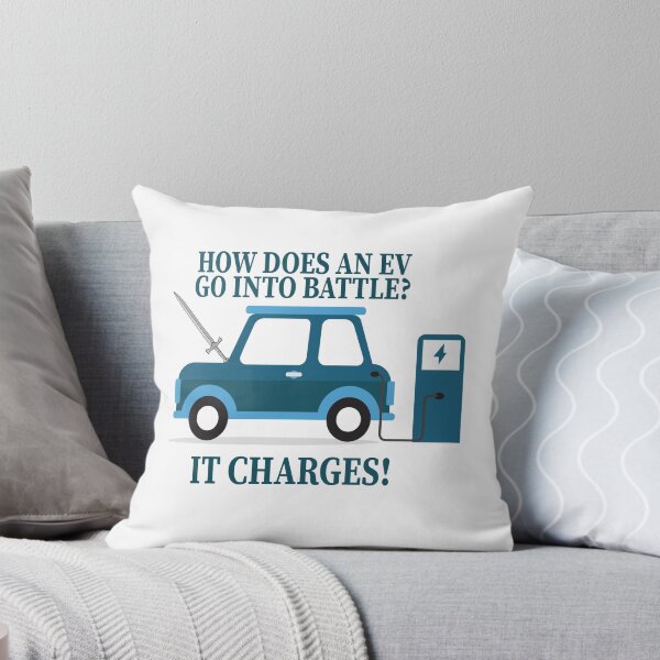 Item preview, How Does An EV Go Into Battle? IT CHARGES. EV joke, Electric vehicle joke designed and sold by ChargedSquared.