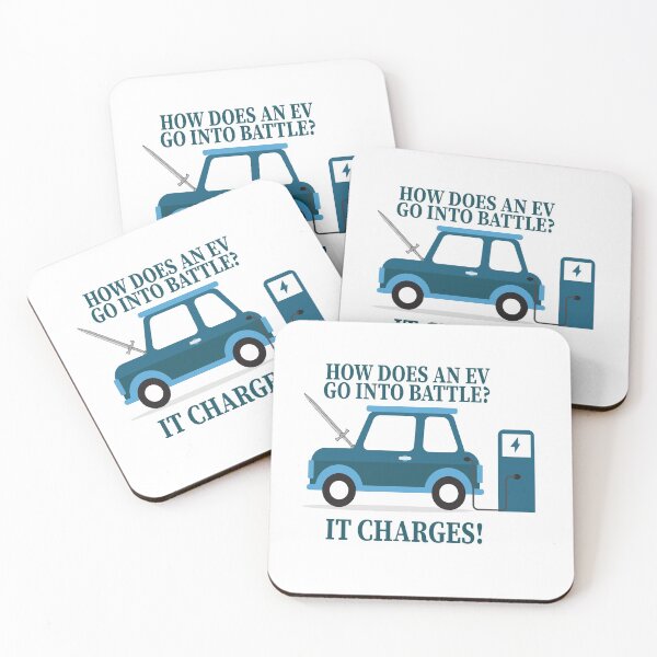 Item preview, How Does An EV Go Into Battle? IT CHARGES. EV joke, Electric vehicle joke designed and sold by ChargedSquared.
