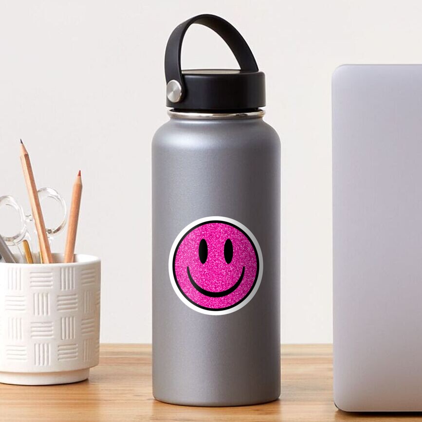 Glitter Pink Smiley Face Sticker For Sale By Ajoymoon Redbubble