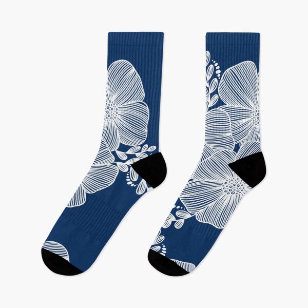 Item preview, White Line drawing flower design on navy blue designed and sold by Giulia  Palazzo.