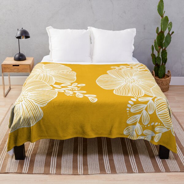 Item preview, White Line drawing flower design on mustard yellow designed and sold by Giulia Palazzo.