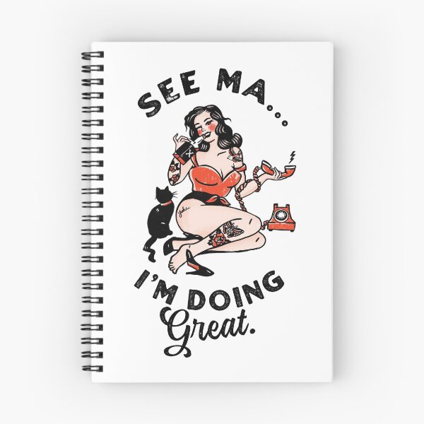 Item preview, "See Ma, I'm Doing Great" Funny Vintage Pin Up Girl Drinking With Her Cat designed and sold by The Whiskey Ginger Design Shop.