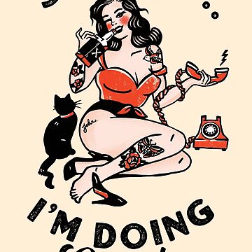 Artwork thumbnail, "See Ma, I'm Doing Great" Funny Vintage Pin Up Girl Drinking With Her Cat by The Whiskey Ginger Design Shop