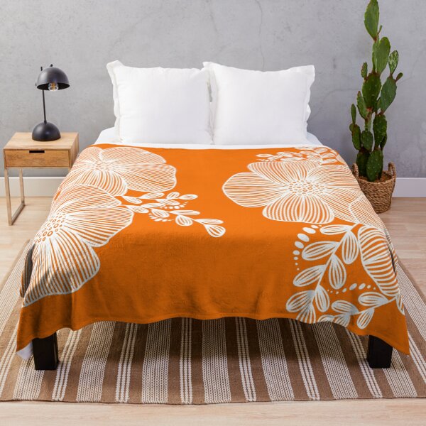 Item preview, White Line drawing flower design on orange designed and sold by Giulia Palazzo.
