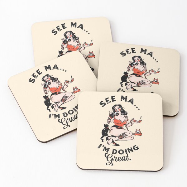 Item preview, "See Ma, I'm Doing Great" Funny Vintage Pin Up Girl Drinking With Her Cat designed and sold by The Whiskey Ginger Design Shop.