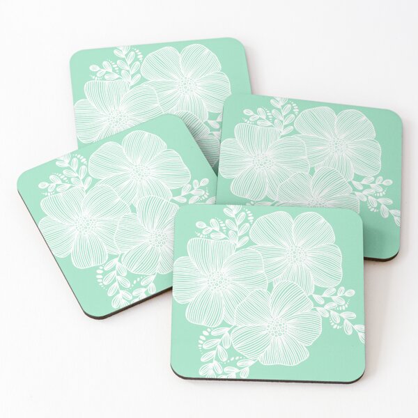 Item preview, White Line drawing flower design on Aqua designed and sold by Giulia  Palazzo.