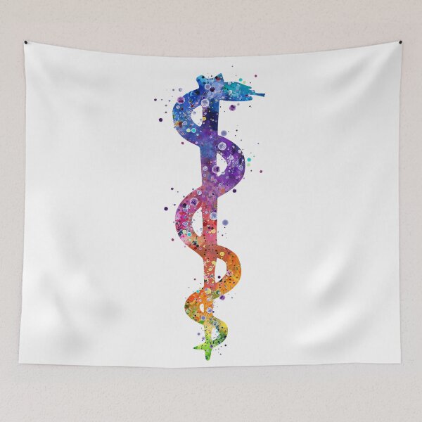 Item preview, Rod of Asclepius Colorful Watercolor Pharmacy Art designed and sold by LotusGifts.