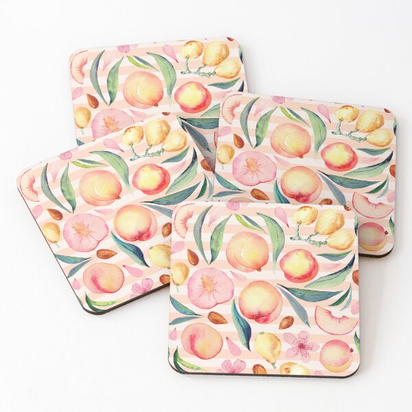 Item preview, Peaches and medlar watercolor pattern on stripes designed and sold by AnjeseAnna.
