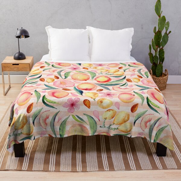 Item preview, Peaches and medlar watercolor pattern on stripes designed and sold by AnjeseAnna.