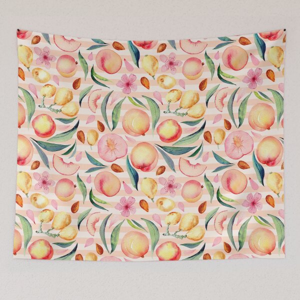 Item preview, Peaches and medlar watercolor pattern on stripes designed and sold by AnjeseAnna.