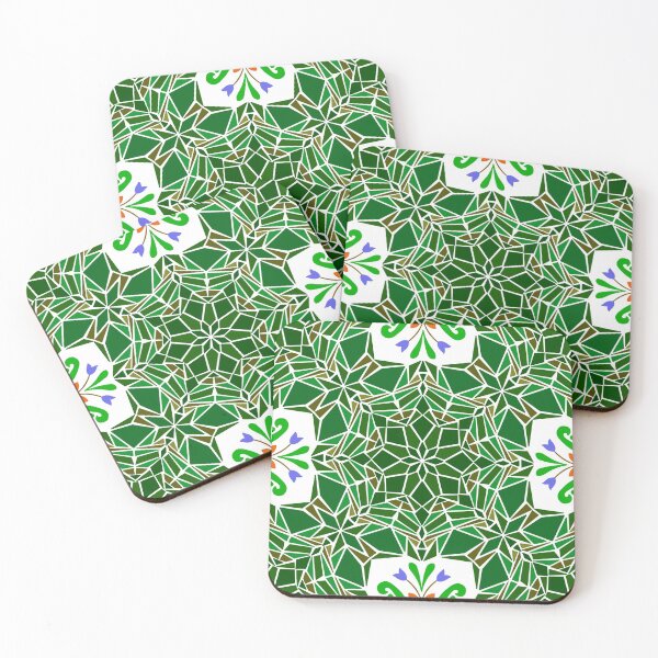Item preview, Floral mosaic tile infinity pattern - deep forest green designed and sold by Nadia Arsky.