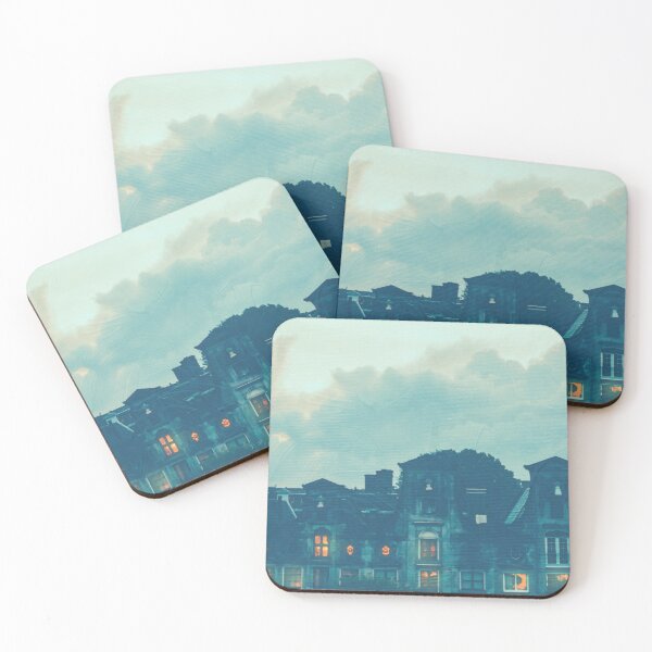 Item preview, haunted house in blue designed and sold by pinkdrinksoul.