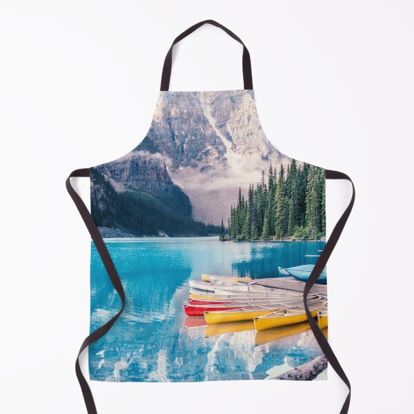 Item preview, Yellow and Red Boats, Beautiful Blue Moraine Lake, Banff National Park, Alberta, Canada designed and sold by WorldLandscapes.