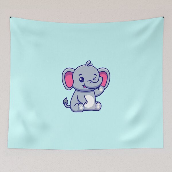 Item preview, cute elephant sitting hand waving cartoon designed and sold by sirineab.