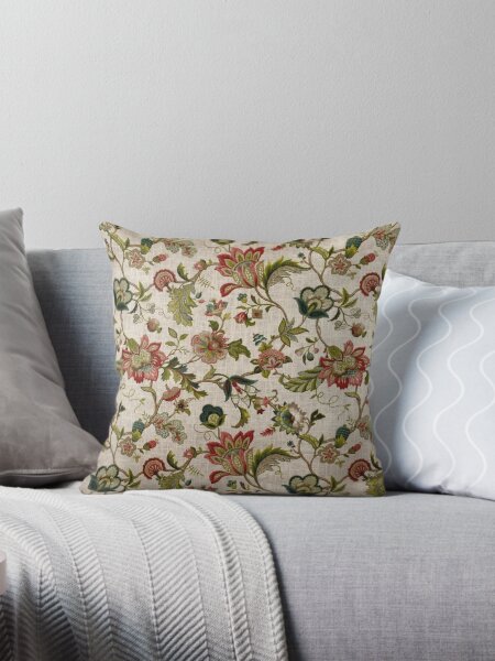 Item preview, Red Green Jacobean Floral Embroidery Pattern designed and sold by Vicky Brago-Mitchell®.