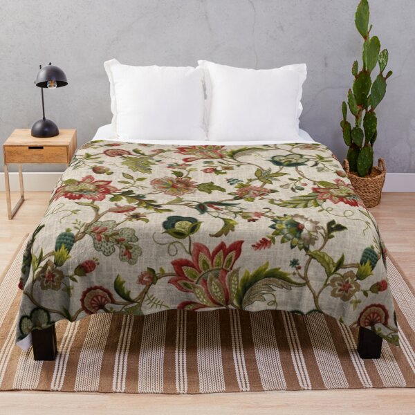 Aperçu de l'œuvre Motif de broderie florale jacobéenne rouge vert créée et vendue par Vicky Brago-Mitchell®.