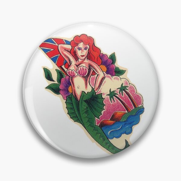 Item preview, MERMAID AND UNIONJACK FLAG old school tattoo colour design art  designed and sold by 999shirts.