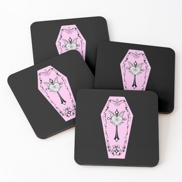 Item preview, Goth Gothic Casket Cross Spiderweb Heart Batwings Inverted Pink  designed and sold by vamprotica-shop.
