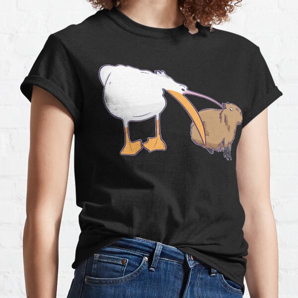 Pelican Tries to Eat Capybara Funny Cute Meme Classic T-Shirt