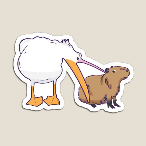 Pelican Tries to Eat Capybara Funny Cute Meme Magnet