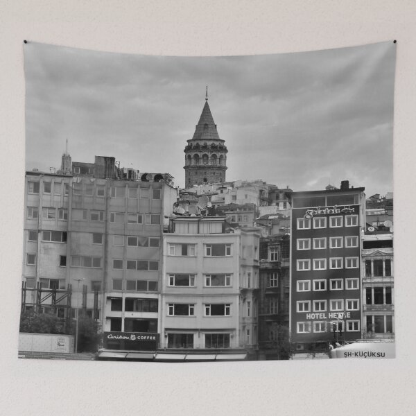 Item preview, Black and White Seaside View of the Galata Tower in Istanbul designed and sold by Lara-vez.