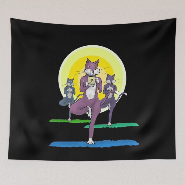 Item preview, Yoga Cats and Coffee - Tree Pose - Third Eye Open - Funny Cartoon designed and sold by davidscohen.