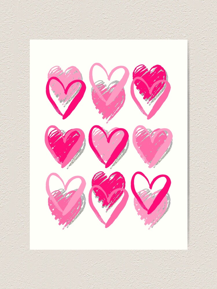 Pink Love Hearts Art Print