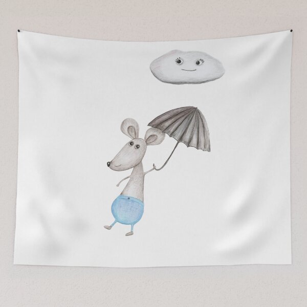 Item preview, Hand-drawn mouse flies on an umbrella with a cloud designed and sold by Galina Lyapina.