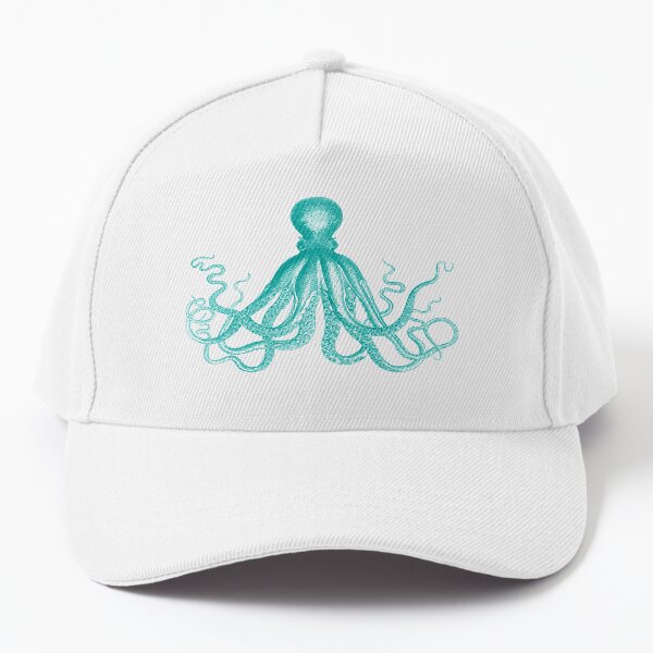 Octopus | Vintage Octopus | Tentacles | Sea Creatures | Nautical | Ocean | Sea | Beach | Teal and White | Baseball Cap