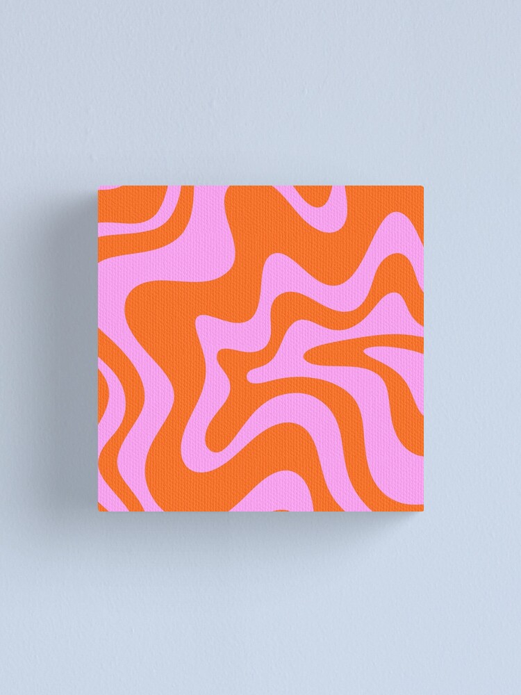 Retro Liquid Swirl Abstract Pattern Square in Hot Pink and Red-Orange |  Canvas Print