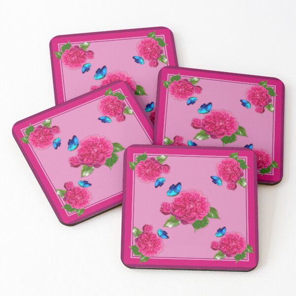 Item preview, Pink Camellia flower with butterfly and borders designed and sold by SueKnox.