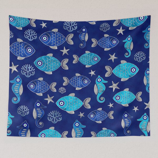 Item preview, Fish and Seahorse Evil Eye Pattern designed and sold by k9printart.