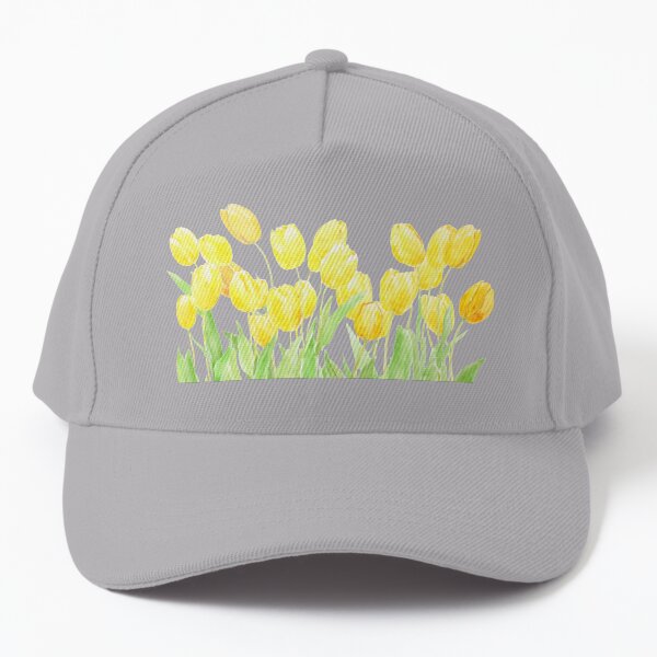 yellow tulips field watercolor Baseball Cap