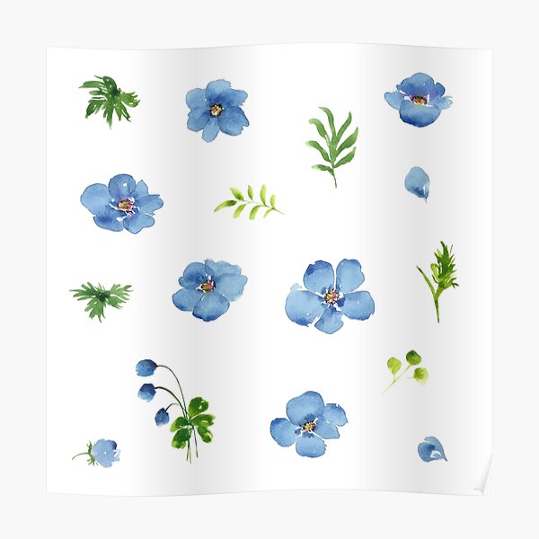 Póster «Pequeñas Flores Azules Suaves - Pegatinas» de Pavnud | Redbubble